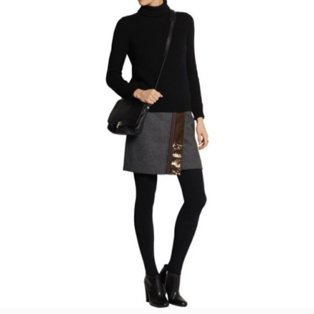 J. Crew gray wool blend faux wrap sequined mini skirt holiday back zip size 00